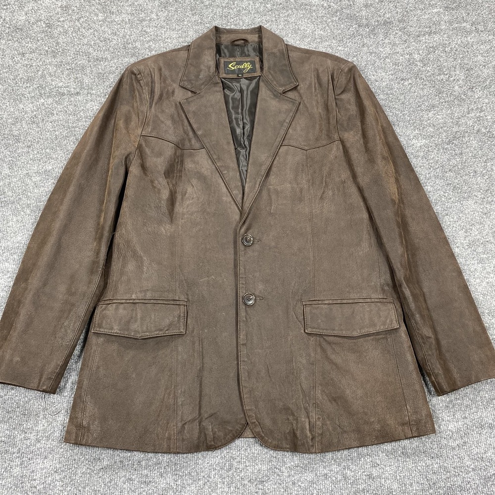 Scully Blazer Mens 42 Brown Leather Single Breasted Notch Lapel Western